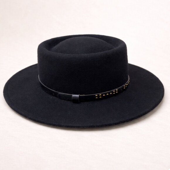 unknown Accessories - Black 100% Wool Wide Brim Hat – Classic Structured, Boho Western